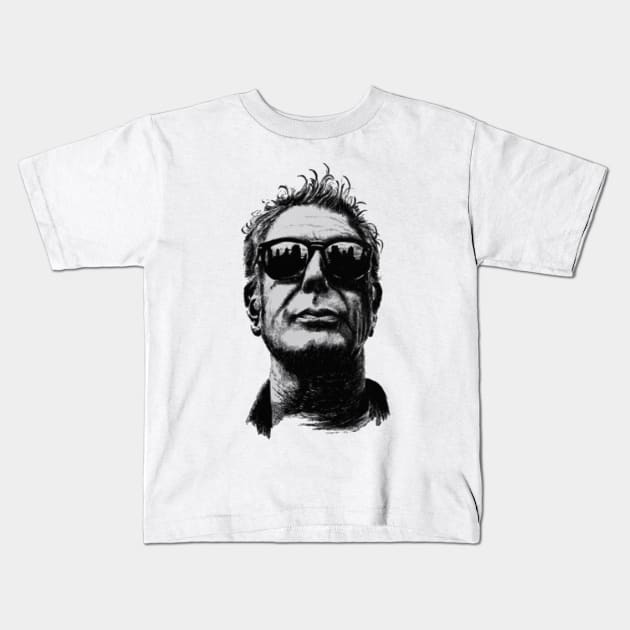 Anthony Bourdain Pencilart Kids T-Shirt by BUNDALUNA